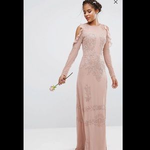 Blush Pink long sleeve beaded maxi Gown